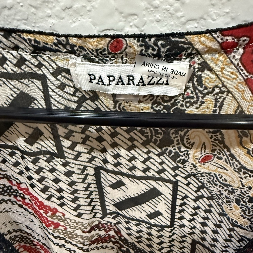 PAPARAZZI Womens Sz‎ M Indie Boho Open Front Tie Duster Flowy Western Festival - Picture 6 of 7